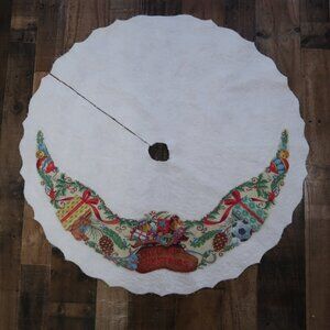 Rennoc Vintage White Felt Christmas Tree Skirt Toy Wreath Love at Christmas 35"